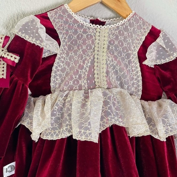 Velvet Lace Ball Gown Dress Toddler Girls 2T TuTu Bow Belt Holiday Traditional - Picture 3 of 14
